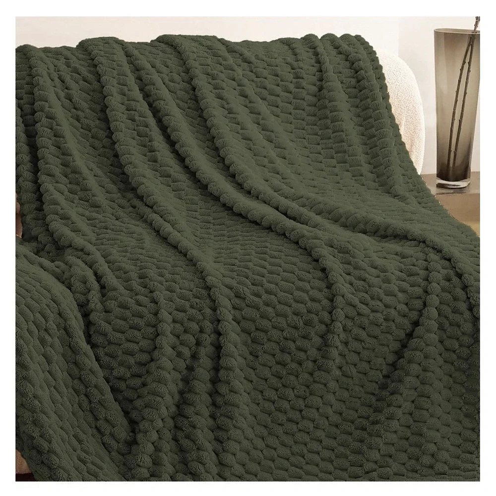 Korbliss Green Twin 50 x 70 Fleece Throw Blanket  3d Jacquard Soft Cozy New